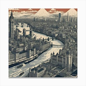 London Skyline in the style of Hokusai Ar1 Canvas Print