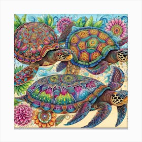 Turtles, Mandala Art 1 Canvas Print