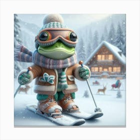 Frog On Skis 4 Canvas Print