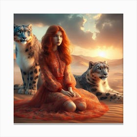 Girl With Snow Leopards Canvas Print