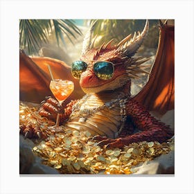 Cool Dragon Lounging on Gold Background 11 Canvas Print