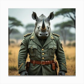 Leonardo Phoenix 10 A Majestic Rhino Donning A Worn Olive Gree 2 Canvas Print