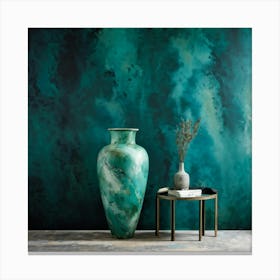 An Old Antique Vase Crafted From Green Marble Standing Majestically Against A Cool Backdrop Showc (1) 2 Canvas Print