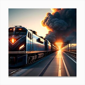 Train On The Tracks At Sunset Canvas Print