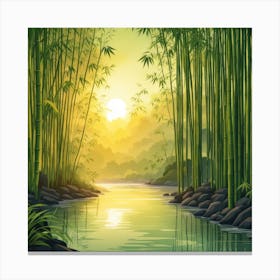 A Stream In A Bamboo Forest At Sun Rise Square Composition 386 Canvas Print