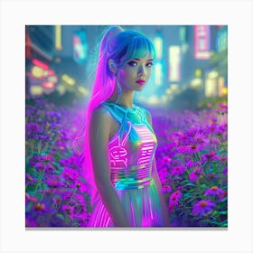 Neon Girl In The City Canvas Print