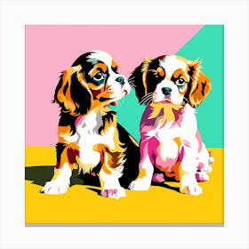 'Cavalier King Charles Spaniel Pups' , This Contemporary art brings POP Art and Flat Vector Art Together, Colorful, Home Decor, Kids Room Decor,  Animal Art, Puppy Bank - 2nd Canvas Print