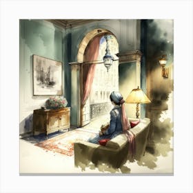 Lady In A Hotel Canvas Print