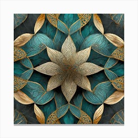 Firefly Beautiful Modern Detailed Floral Indian Mosaic Mandala Pattern In Gray, Teal, Marine Blue, S (3) Canvas Print