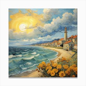 Van Gogh style, Sunny sea coast 1 Canvas Print