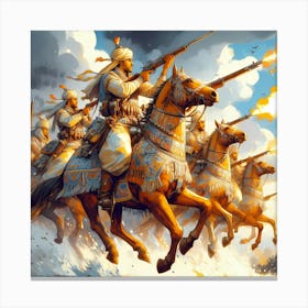 Moroccan Berber Warriors Peform Fantasia On Horses Color Drawing 1 Canvas Print