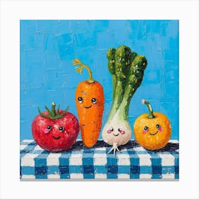 Vegetable Friends Blue Checkerboard Canvas Print