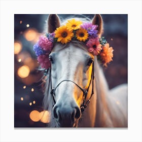 White Horse With Flower Crown Canvas Print