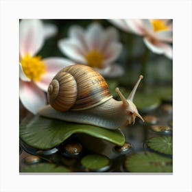 Snail On Water Lily Canvas Print