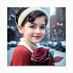 Little Girl With Roses Canvas Print