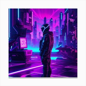 Cyberpunk Soldier in Neon Canvas Print