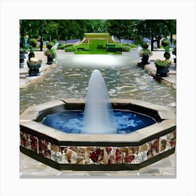 Fountain In A Garden Canvas Print