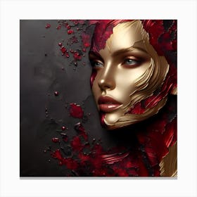 Portrait Of An Abstract Woman's Face - An Embossed Artwork In Blood Red And Gold On Charcoal Background. Canvas Print