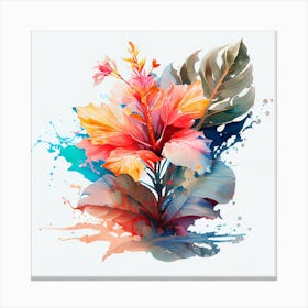 Watercolor Of Hibiscus Flower Canvas Print