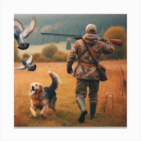 Dog Hunting With Pigeons Canvas Print