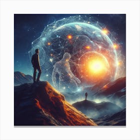 Man Standing On Top Of A Mountain Canvas Print