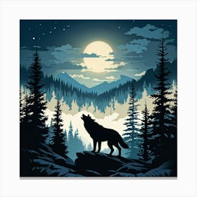 Illustration Of A Wolf Emitting A Howl In A Us Wilderness Scene Combines Elements Of Wyoming Utah (1) Canvas Print