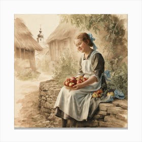 Village Tranquility A 19th Century Polish Scene In Pencil And Watercolor (1) Canvas Print