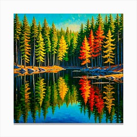 Forest Reflected In A Lake Canvas Print