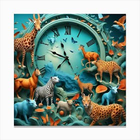 Clock With Animals Canvas Print