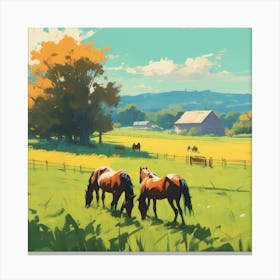 Horses Grazing In A Field 5 Canvas Print