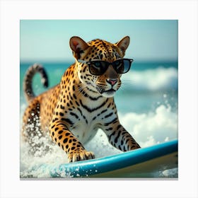 Leopard On Surfboard Canvas Print