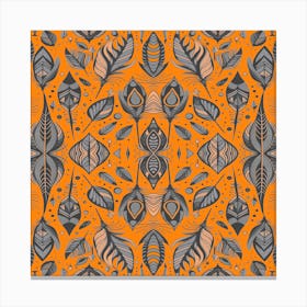 Neon Vibe Abstract Peacock Feathers Black And Orange Canvas Print