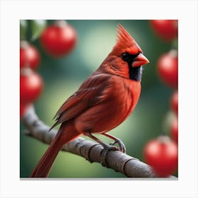 Cardinal Perched On Branch Canvas Print