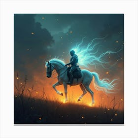 Spectral Knight Riding A Glowing Horse Through A Battlefield 1 Canvas Print