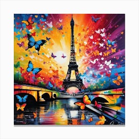 Butterflies On The Eiffel Tower Canvas Print