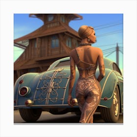 Girl With A Car Canvas Print