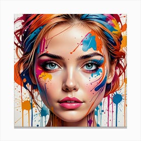 Colorful Girl With Paint Splatters Canvas Print