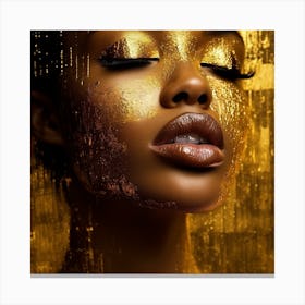 Golden Girl With Gold Makeup Canvas Print