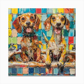 Two Dogs In A Sink Canvas Print