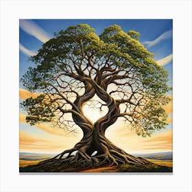 Tree Of Life, Two Intertwined Trees Growing Together Symbolizing Enduring Love And Partnership Canvas Print