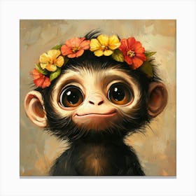 Little Monkey With Flower Crown Leinwandbilder