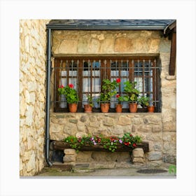 Stone House With Flower Pots 202308171245177rt1pub Canvas Print