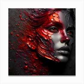 Portrait Of A Woman's Face - An Embossed Abstract Artwork In Red and Silver Color Metal Work. Canvas Print