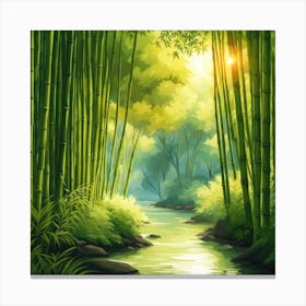 A Stream In A Bamboo Forest At Sun Rise Square Composition 135 Canvas Print
