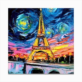 Eiffel Tower Building Starry Night Van Gogh Canvas Print