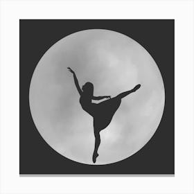Minimalist Black and White Full Moon Silhouette with Ballet Dancer - Empowerment - Moon Magic - Ballerina Canvas Print