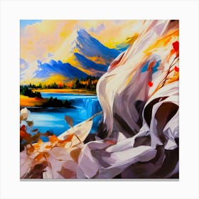 Mountain Lake View - Creative  Colorpainting Canvas Print