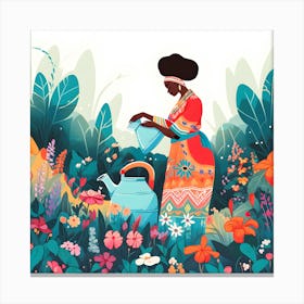 African Woman In The Garden Canvas Print