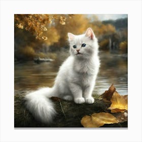 White Cat In Autumn Canvas Print