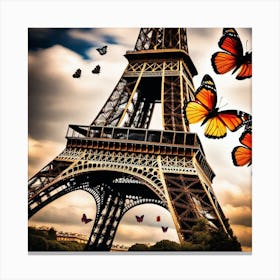 Butterflies On The Eiffel Tower 4 Canvas Print